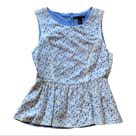 Lace White + Blue Peplum Top | Forever 21 | Small - Picture 4 of 6